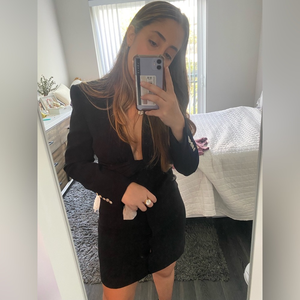 ZARA Black Blazer Dress Size Small/ M DRAPED JACKET DRESS MINI BLACK BLAZER